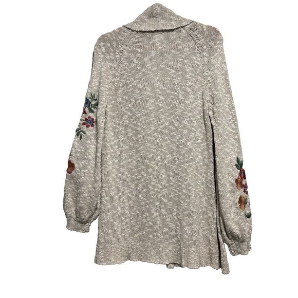 Sundance Floral Embroidered Linen Blend Open Cardigan Sweater Large Boho Cottage - Picture 3 of 7